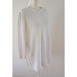 Talbots Textured 2X Sweater White Crochet Pullover Long Sleeve 100% Cotton